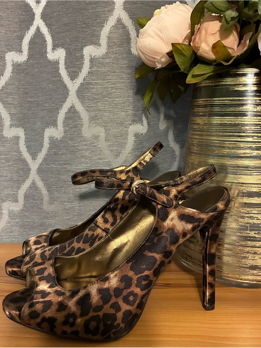 Worthington Leopard Print Peep-Toe Slingback Heels